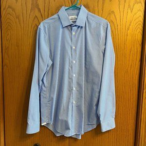 Calvin Klein Steel Slim Fit Non-Iron Dress Shirt Blue Plaid Checkered (16 34/35)